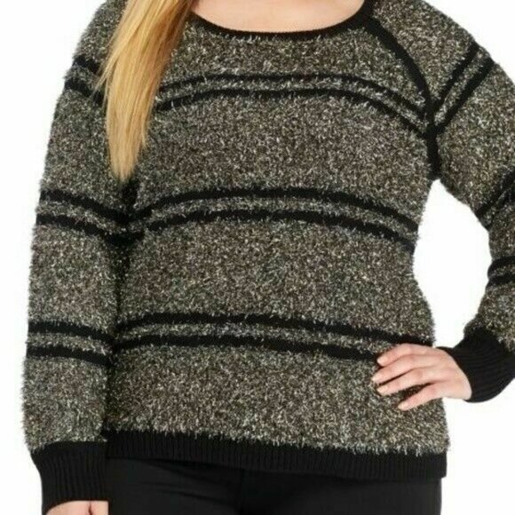 RUBY Rd Black Silver Eyelash Long Sleeve Scoop Neck Sweater Plus Size 2X NWT - Picture 2 of 10